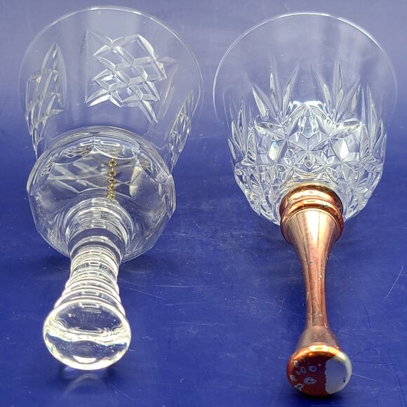 Pair Vintage Crystal Glass Hand Table Bells Unknown Makers 6.5" and 5.5" High - Picture 5 of 10